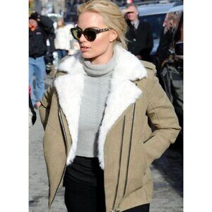 IRO Cidji Shearling Moto Jacket in Brown Wool Blend - Size 2